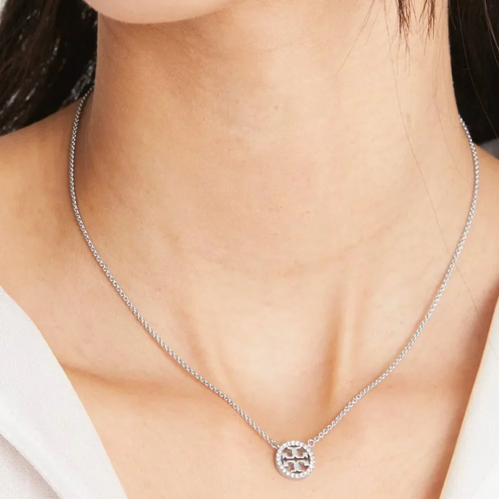 Tory Burch Silver Round Pave 16 in. Necklace - Picture 1 of 3